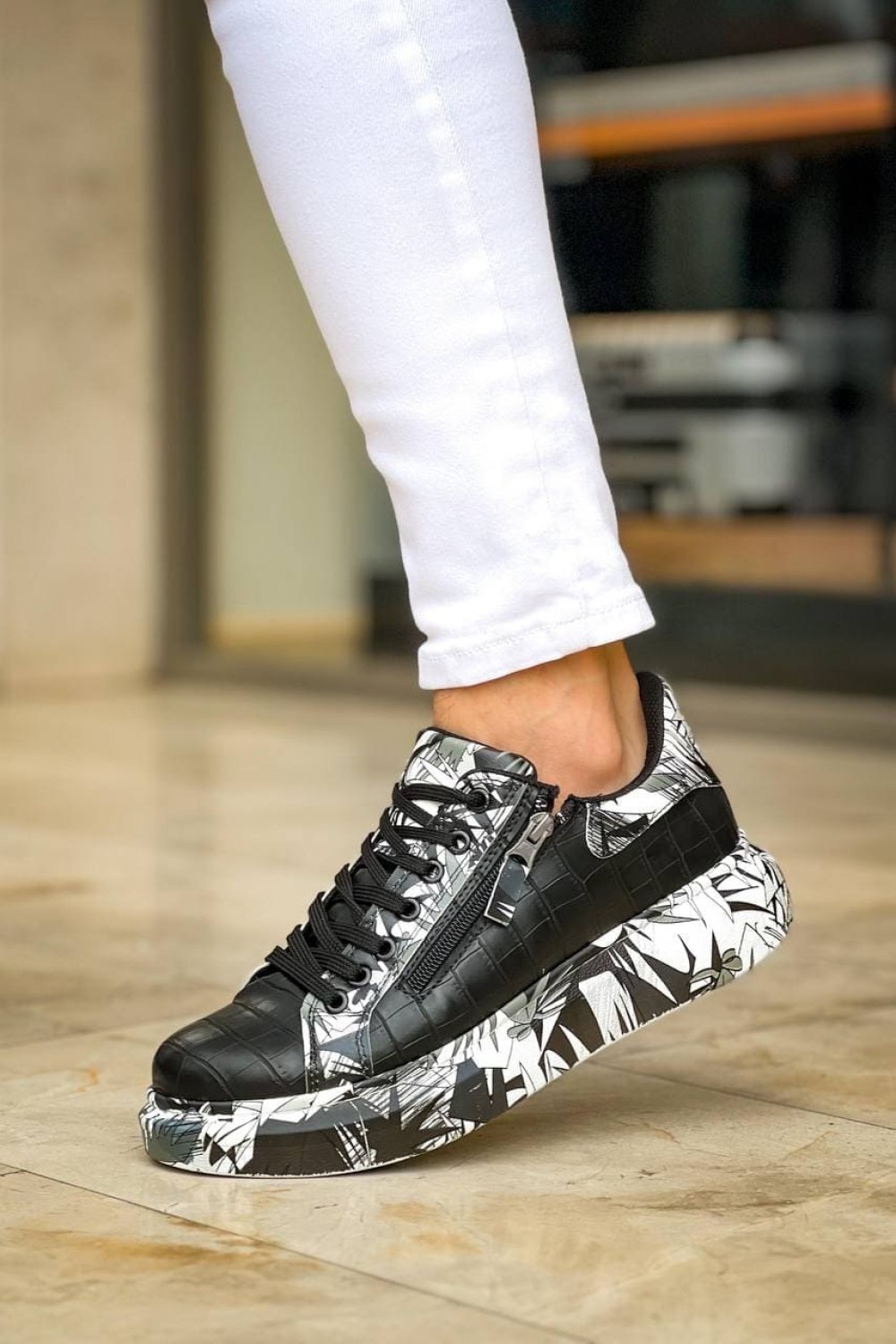 KB02 Erkek Günlük Bağcıklı Fermuarlı Boyalı Croco Cilt Spor Sneaker Ayakkabı CRT - Siyah/Siyah Erkek Ayakkabı KB02 Erkek Günlük Bağcıklı Fermuarlı Boyalı Croco Cilt Spor Sneaker Ayakkabı CRT - Siyah/Siyah – Kuback Erkek Ayakkabı