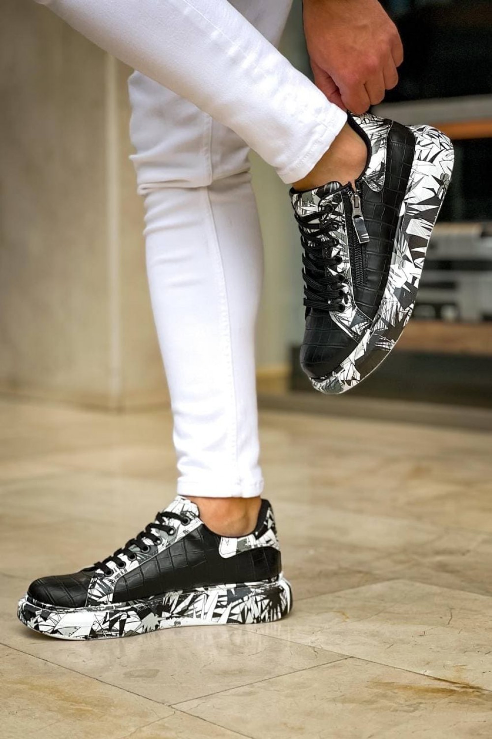 KB02 Erkek Günlük Bağcıklı Fermuarlı Boyalı Croco Cilt Spor Sneaker Ayakkabı CRT - Siyah/Siyah Erkek Ayakkabı KB02 Erkek Günlük Bağcıklı Fermuarlı Boyalı Croco Cilt Spor Sneaker Ayakkabı CRT - Siyah/Siyah – Kuback Erkek Ayakkabı