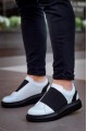 KB040 Erkek Günlük Bağcıksız Cilt Spor Sneaker Ayakkabı CST - Beyaz/Siyah