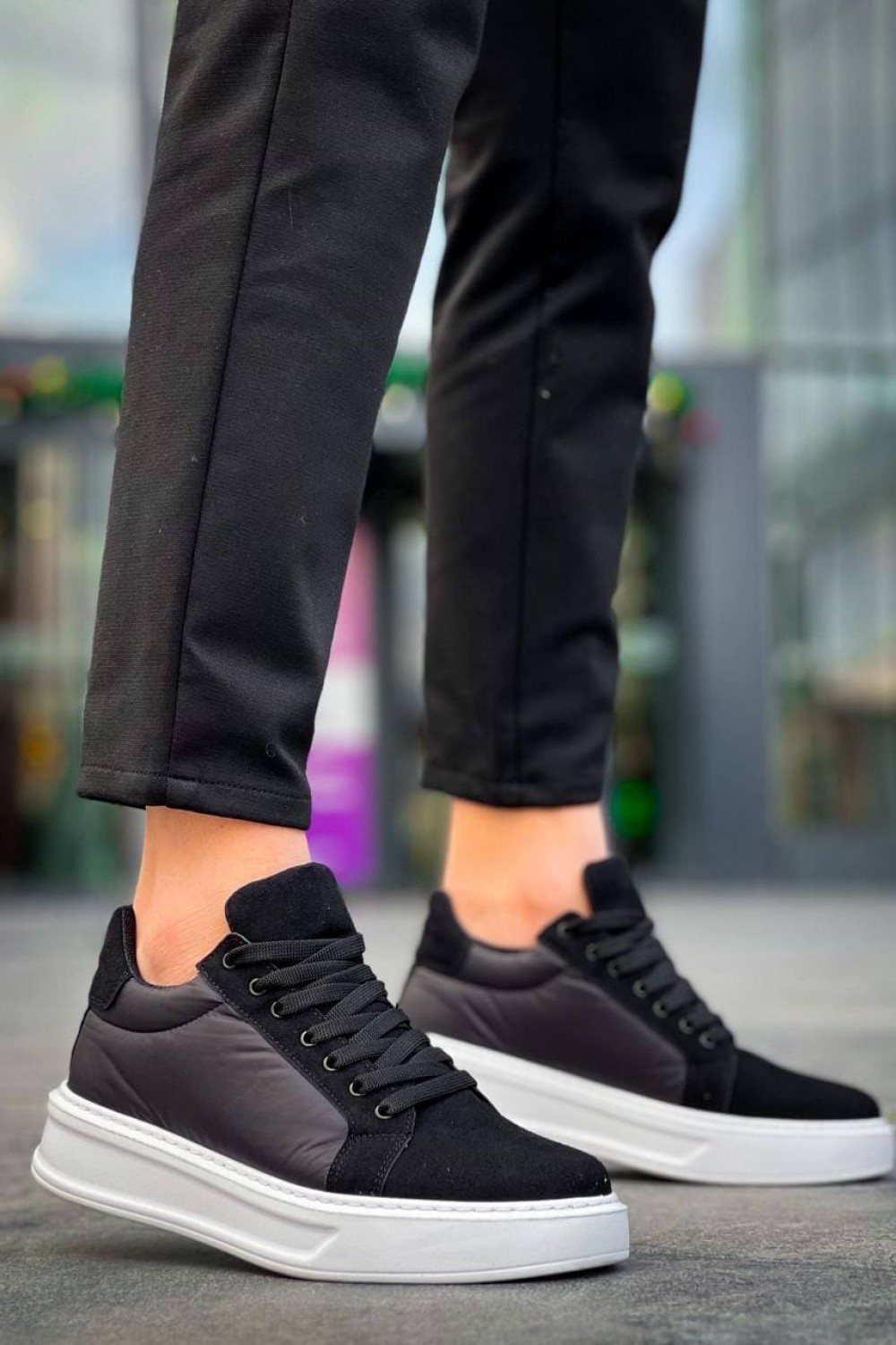 KB046 Erkek Günlük Bağcıklı Süet Paraşüt Kumaş Spor Sneaker Ayakkabı SPKBT - Siyah – Kuback Erkek Ayakkabı