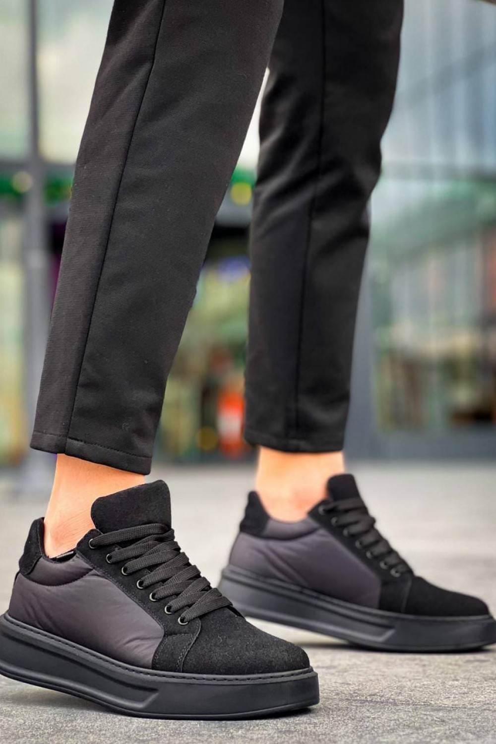 KB046 Erkek Günlük Bağcıklı Süet Paraşüt Kumaş Spor Sneaker Ayakkabı SPKST - Siyah – Kuback Erkek Ayakkabı