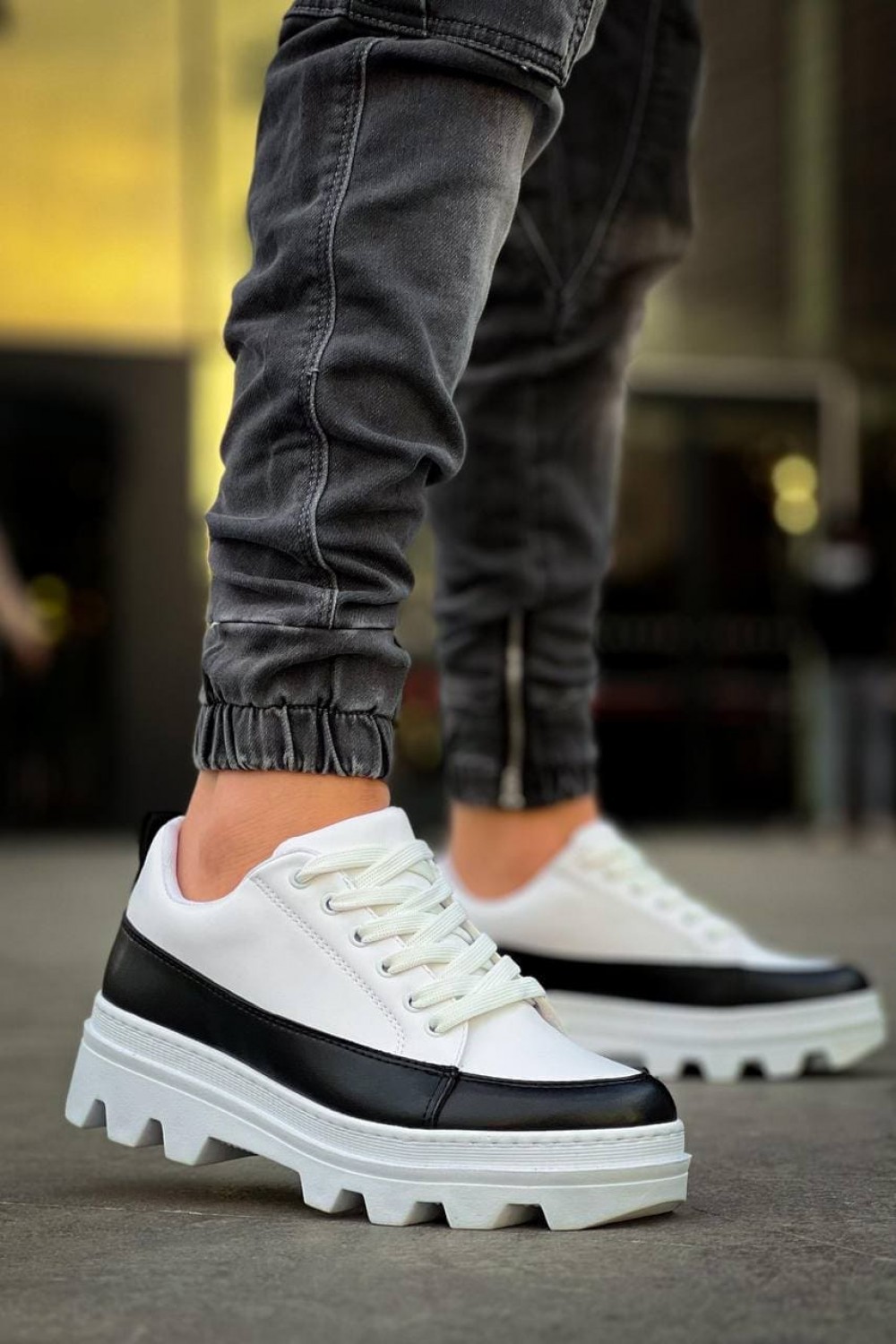 KB056 Erkek Günlük Bağcıklı Cilt Spor Sneaker Ayakkabı CBT - Beyaz/Siyah Erkek Ayakkabı KB056 Erkek Günlük Bağcıklı Cilt Spor Sneaker Ayakkabı CBT - Beyaz/Siyah – Kuback Erkek Ayakkabı