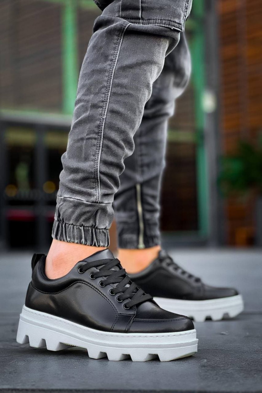 KB056 Erkek Günlük Bağcıklı Cilt Spor Sneaker Ayakkabı CBT - Siyah – Kuback Erkek Ayakkabı