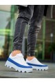 KB056 Erkek Günlük Bağcıklı Cilt Süet Spor Sneaker Ayakkabı CSBT - Beyaz/Mavi