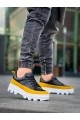 KB056 Erkek Günlük Bağcıklı Cilt Süet Spor Sneaker Ayakkabı CSBT - Siyah/Sarı
