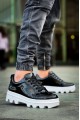 KB056 Erkek Günlük Bağcıklı Rugan Spor Sneaker Ayakkabı RBT - Siyah