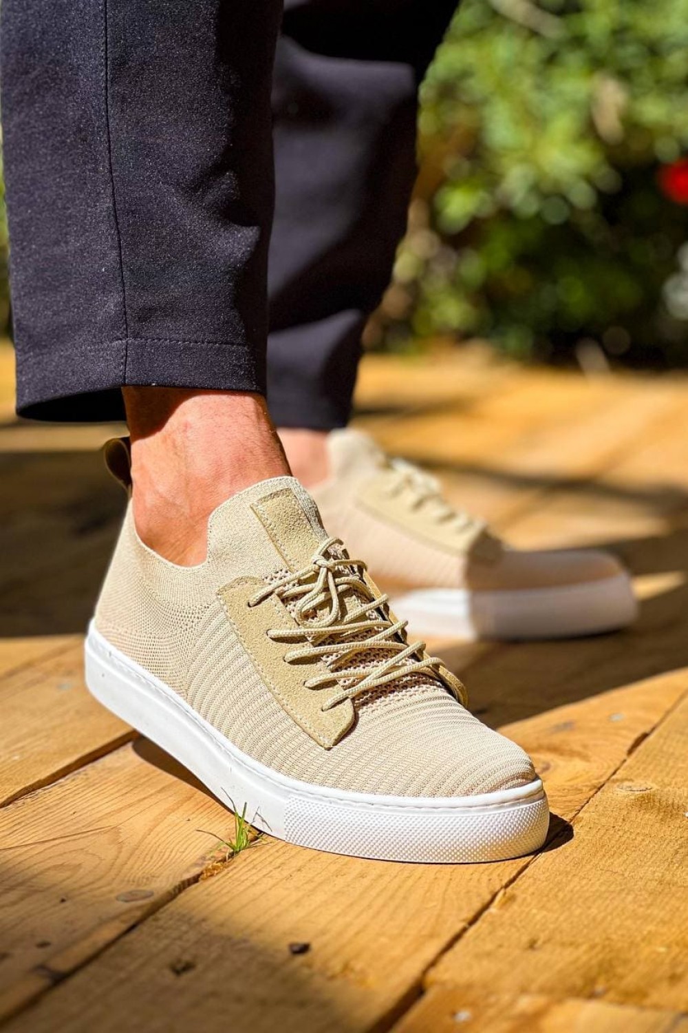KB110 Erkek Günlük Bağcıklı Triko Spor Sneaker Ayakkabı TBT - Bej – Kuback Erkek Ayakkabı