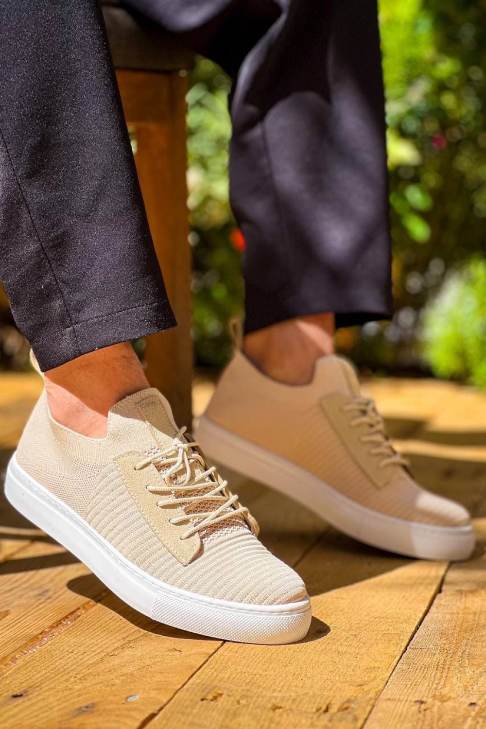 KB110 Erkek Günlük Bağcıklı Triko Spor Sneaker Ayakkabı TBT - Bej – Kuback Erkek Ayakkabı
