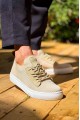 KB110 Erkek Günlük Bağcıklı Triko Spor Sneaker Ayakkabı TBT - Bej