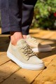 KB110 Erkek Günlük Bağcıklı Triko Spor Sneaker Ayakkabı TBT - Bej – Kuback Erkek Ayakkabı
