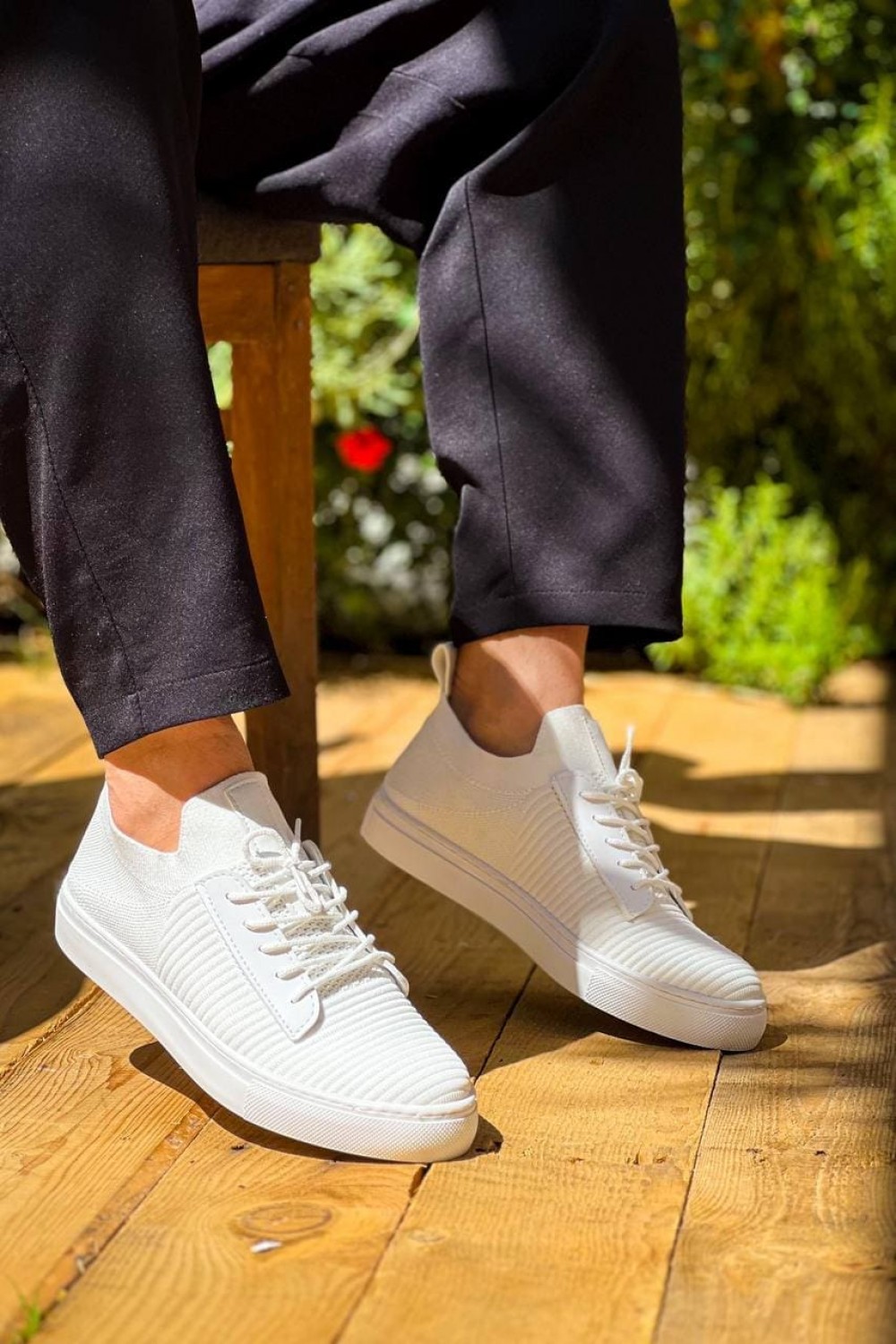 KB110 Erkek Günlük Bağcıklı Triko Spor Sneaker Ayakkabı TBT - Beyaz – Kuback Erkek Ayakkabı