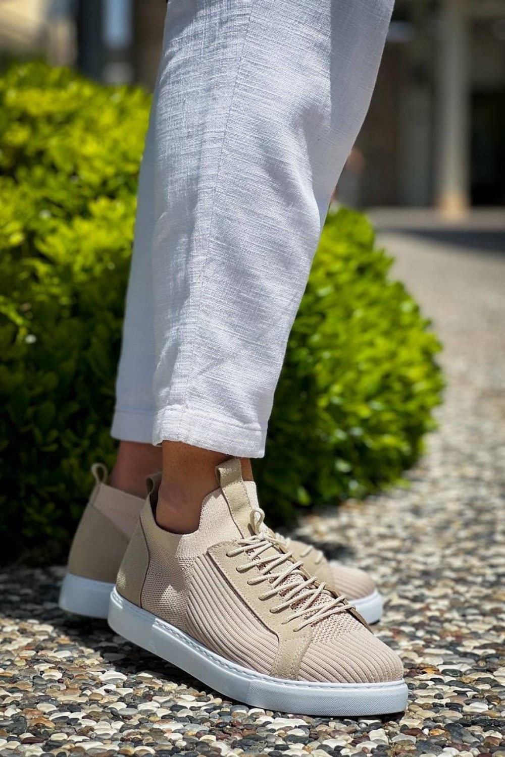 KB112 Erkek Günlük Bağcıklı Triko Spor Sneaker Ayakkabı TBT - Bej – Kuback Erkek Ayakkabı