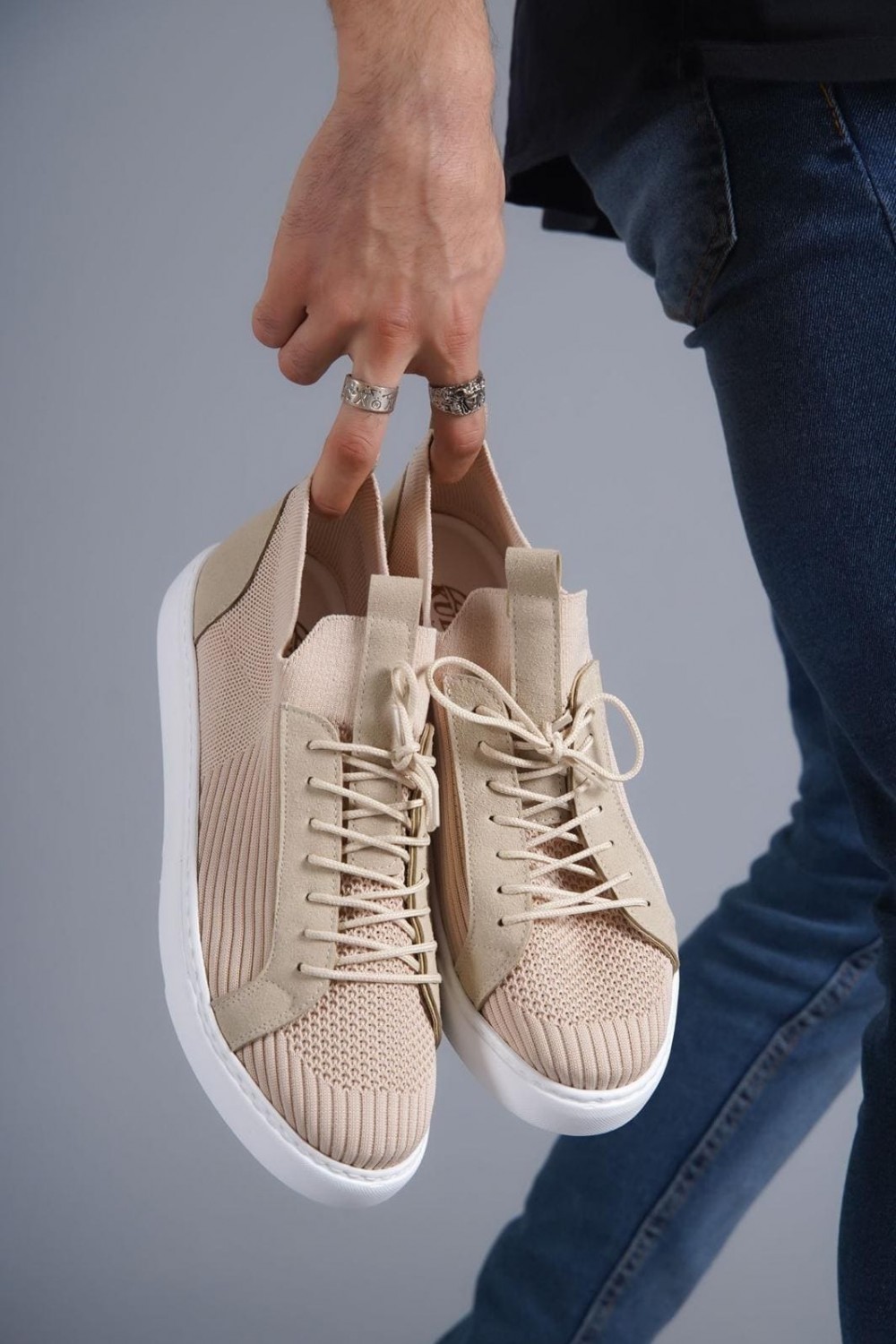 KB112 Erkek Günlük Bağcıklı Triko Spor Sneaker Ayakkabı TBT - Bej – Kuback Erkek Ayakkabı