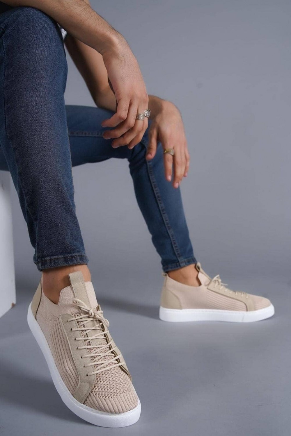 KB112 Erkek Günlük Bağcıklı Triko Spor Sneaker Ayakkabı TBT - Bej – Kuback Erkek Ayakkabı