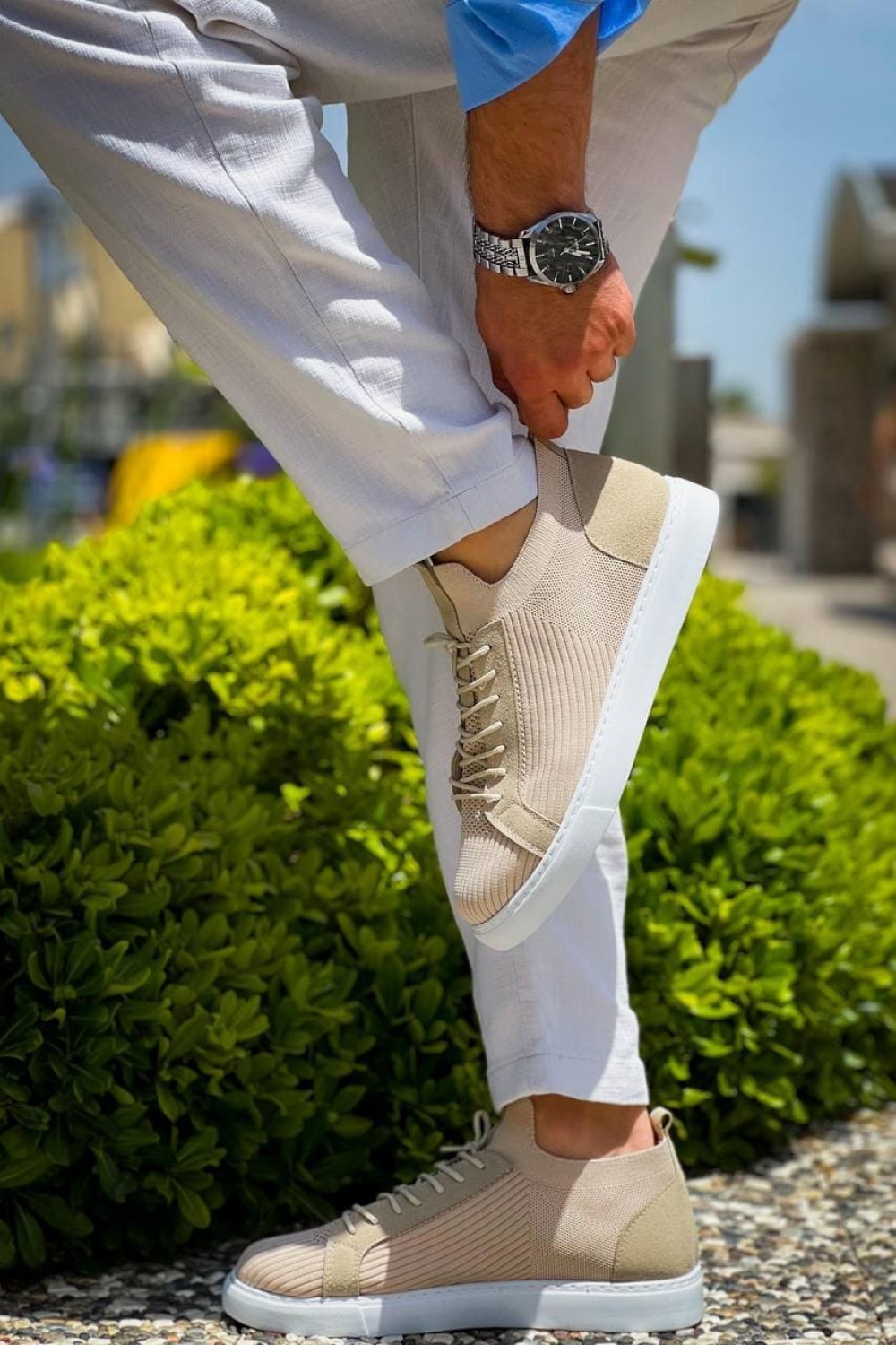 KB112 Erkek Günlük Bağcıklı Triko Spor Sneaker Ayakkabı TBT - Bej – Kuback Erkek Ayakkabı