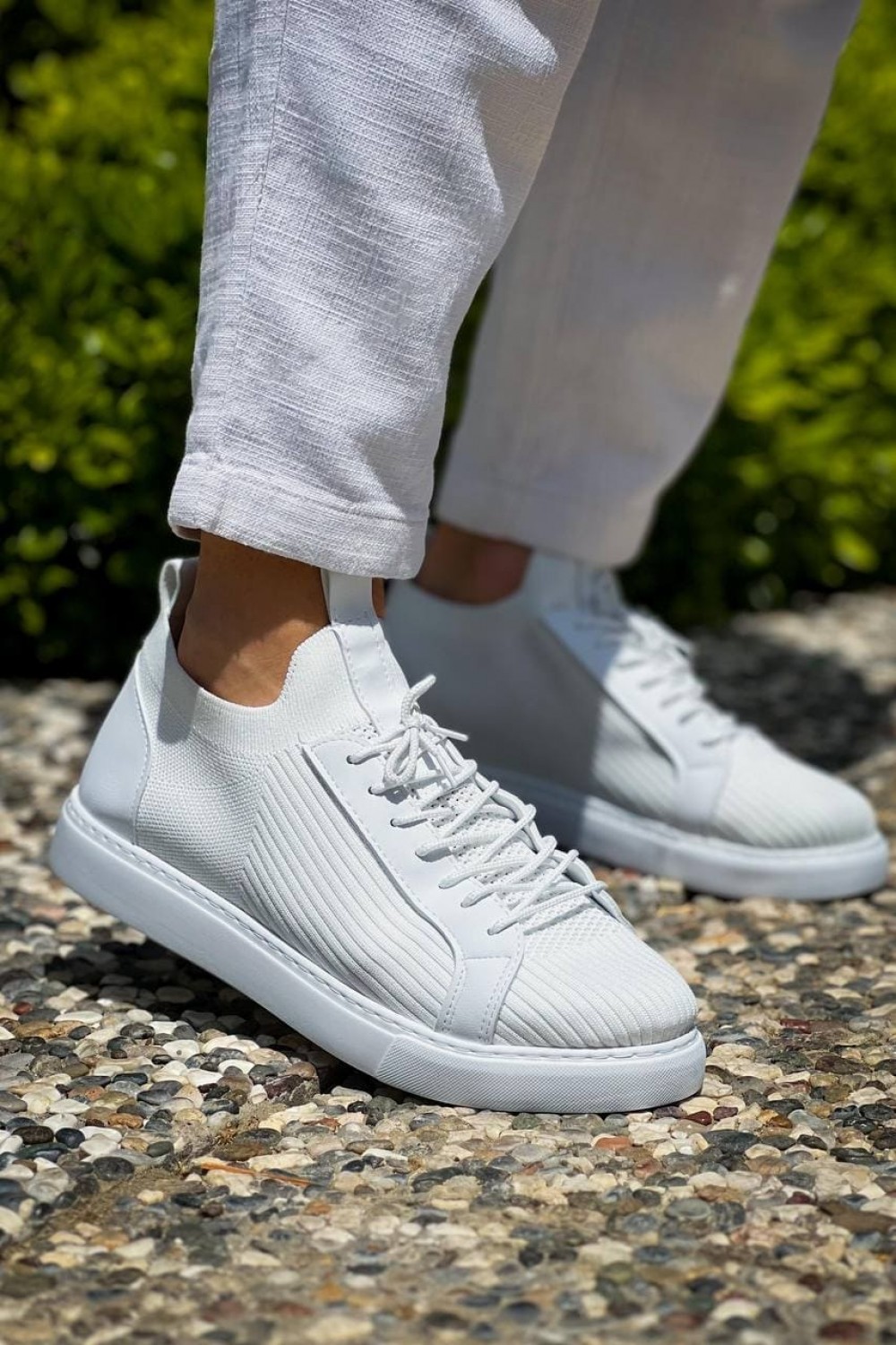 KB112 Erkek Günlük Bağcıklı Triko Spor Sneaker Ayakkabı TBT - Beyaz – Kuback Erkek Ayakkabı