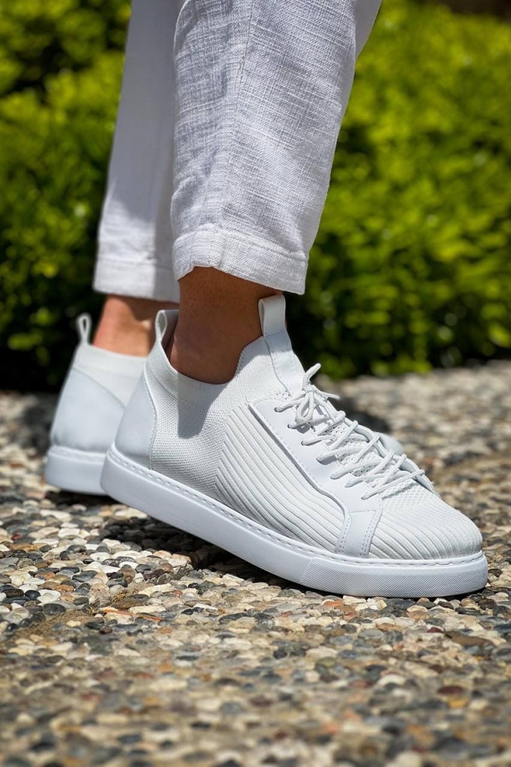 KB112 Erkek Günlük Bağcıklı Triko Spor Sneaker Ayakkabı TBT - Beyaz – Kuback Erkek Ayakkabı