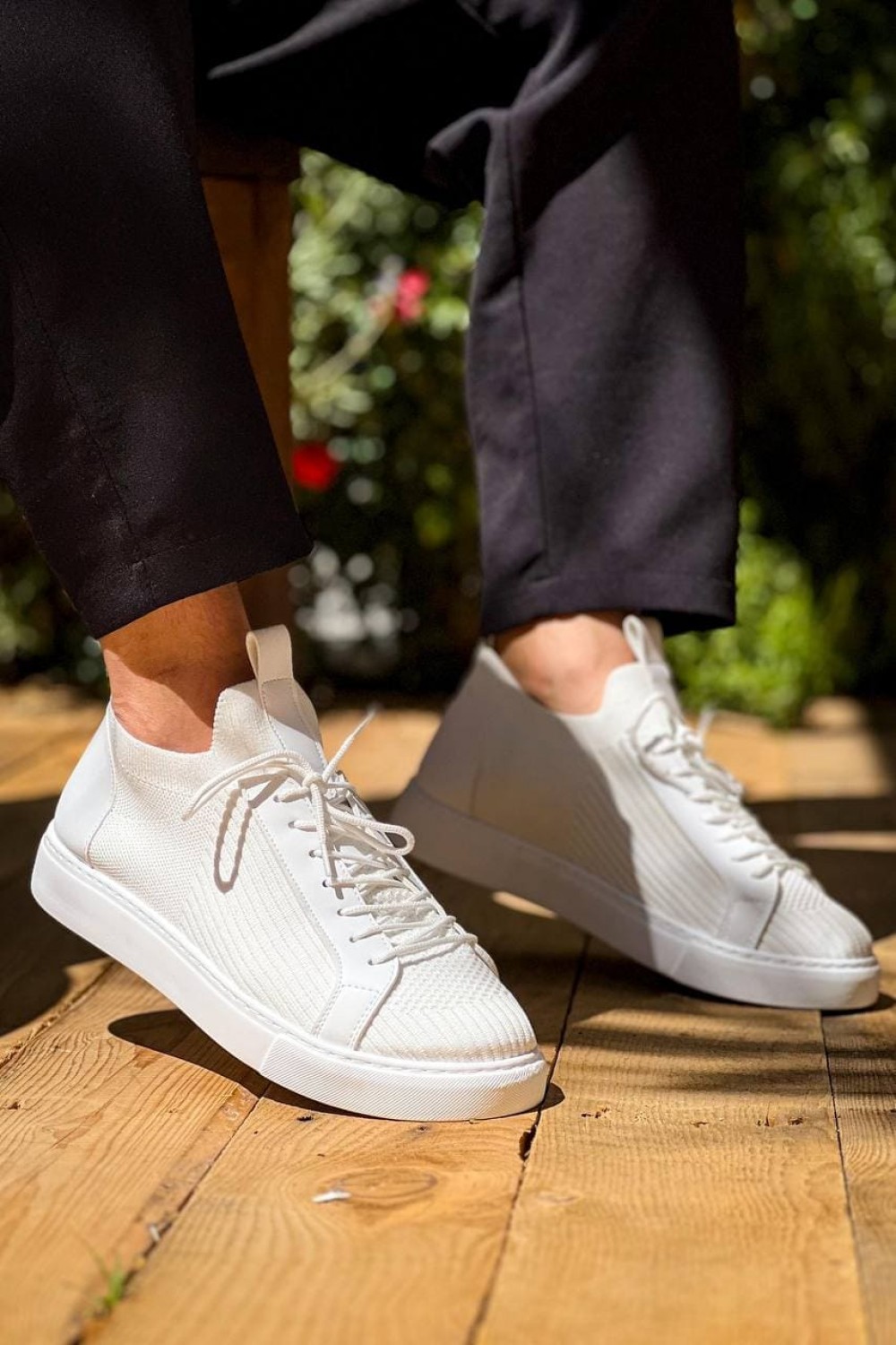 KB112 Erkek Günlük Bağcıklı Triko Spor Sneaker Ayakkabı TBT - Beyaz – Kuback Erkek Ayakkabı