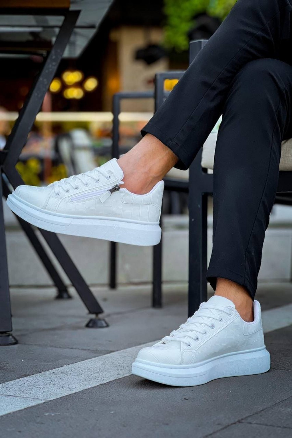 KB309 Erkek Günlük Bağcıklı Fermuarlı Croco Desenli Cilt Spor Sneaker Ayakkabı CBT - Beyaz – Kuback Erkek Ayakkabı