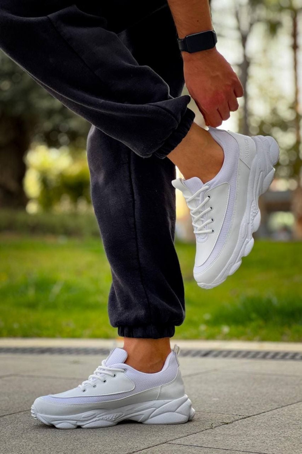 KB707 Erkek Günlük Bağcıklı Cilt Triko Spor Sneaker Ayakkabı CTBT - Beyaz – Kuback Erkek Ayakkabı