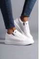 SLW155 Warrior Erkek Günlük Bağcıklı Fermuarlı Cilt Spor Sneaker Ayakkabı CBT - Beyaz