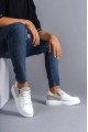 SLW155 Warrior Erkek Günlük Bağcıklı Fermuarlı Cilt Süet Spor Sneaker Ayakkabı CSBT - Beyaz/Gri