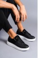 SLW155 Warrior Erkek Günlük Bağcıklı Fermuarlı Cilt Süet Spor Sneaker Ayakkabı CSBT - Siyah