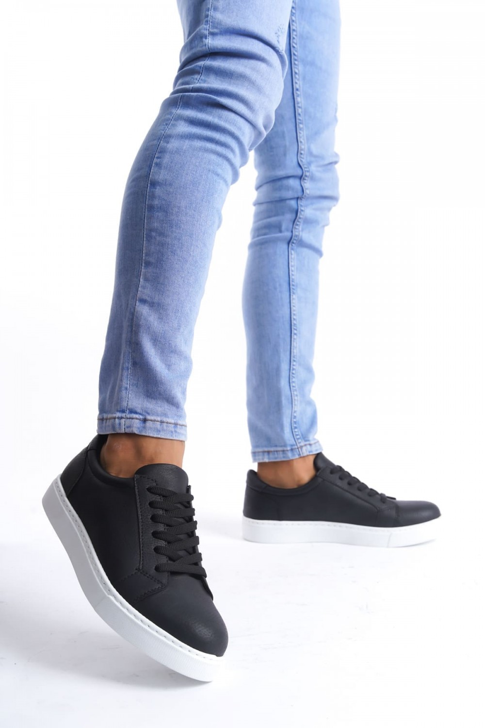 SLW165 Elite Erkek Günlük Bağcıklı Cilt Spor Sneaker Ayakkabı CBT - Siyah – Salwo Erkek Ayakkabı