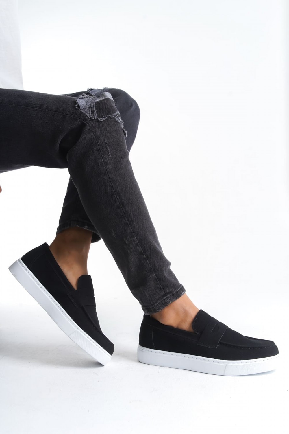 SLW180 Estilo X Erkek Günlük Bağcıksız Süet Klasik Ayakkabı SBT - Siyah – Salwo Erkek Ayakkabı