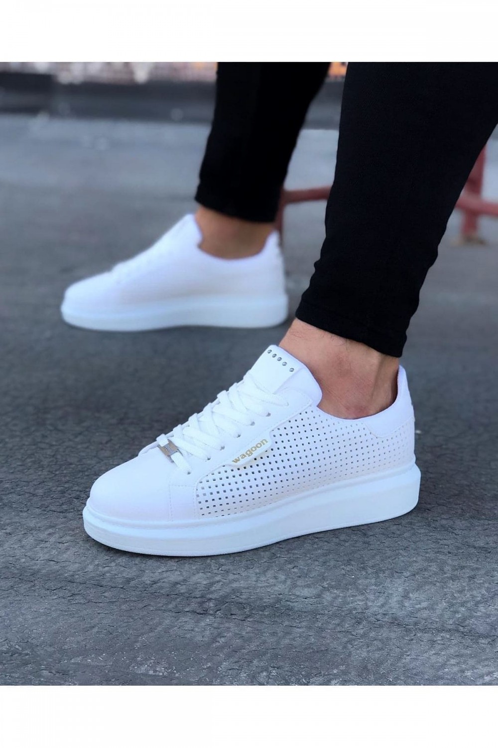 WG01 Erkek Günlük Bağcıklı Delikli Desen Cilt Spor Sneaker Ayakkabı CBT - Beyaz Erkek Ayakkabı WG01 Erkek Günlük Bağcıklı Delikli Desen Cilt Spor Sneaker Ayakkabı CBT - Beyaz – Wagoon Erkek Ayakkabı