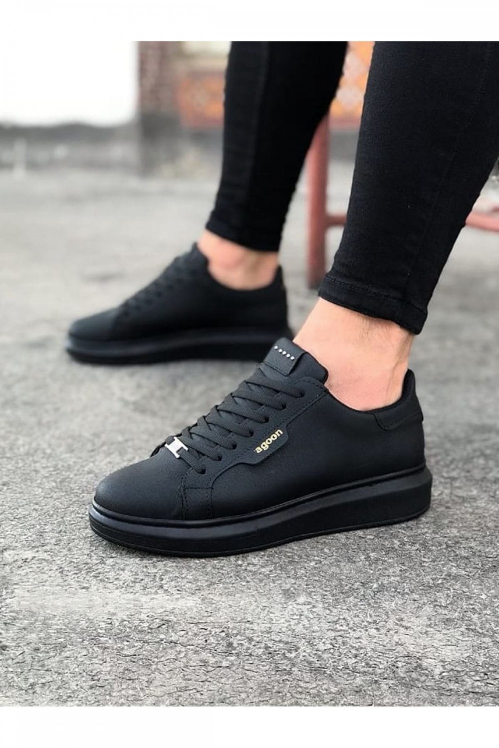 WG01 Erkek Günlük Bağcıklı Düz Desen Cilt Spor Sneaker Ayakkabı CST - Siyah Erkek Ayakkabı WG01 Erkek Günlük Bağcıklı Düz Desen Cilt Spor Sneaker Ayakkabı CST - Siyah – Wagoon Erkek Ayakkabı