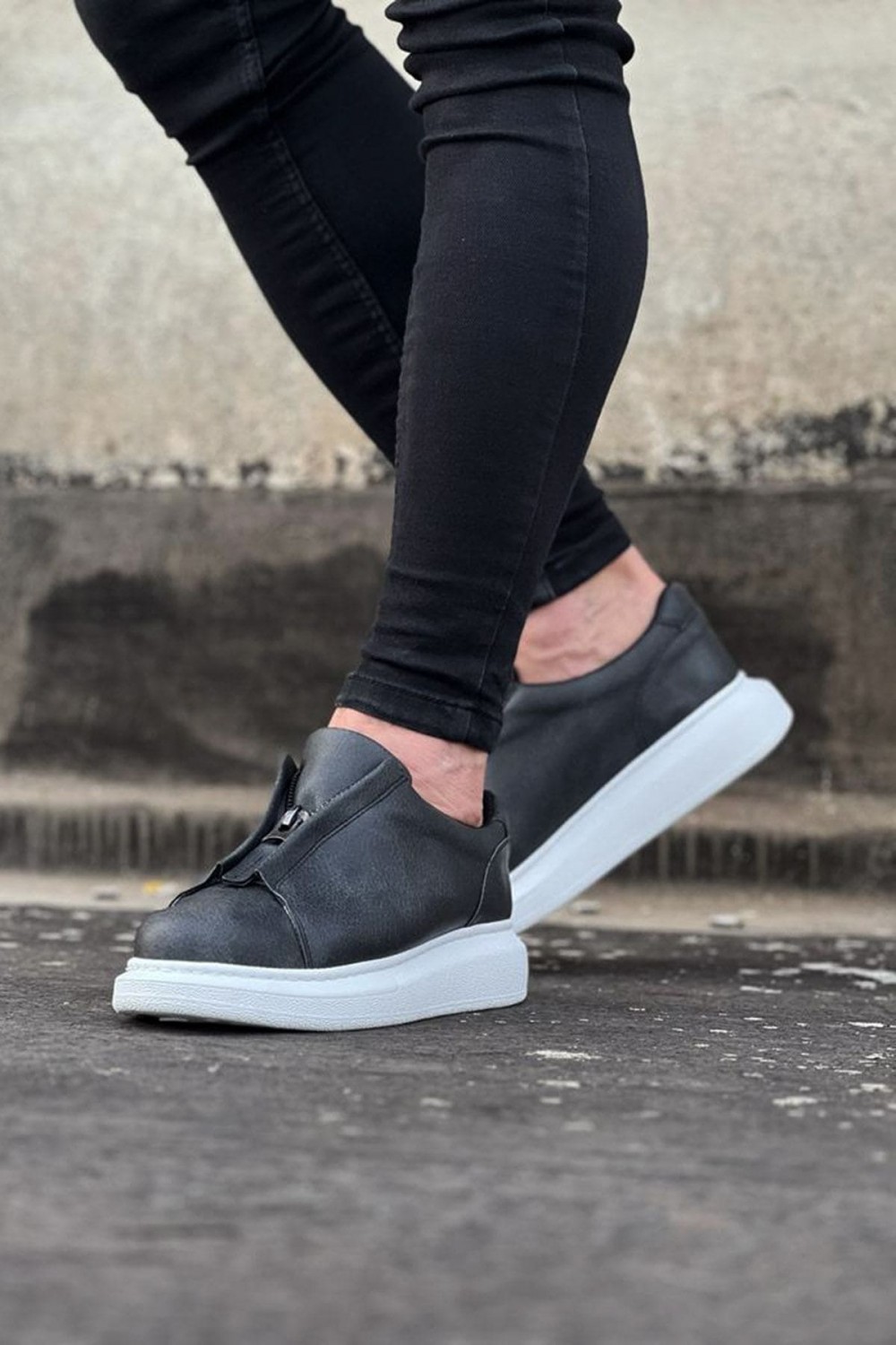WG010 Erkek Günlük Fermuarlı Cilt Spor Sneaker Ayakkabı CBT - Gri – Wagoon Erkek Ayakkabı