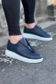 WG010 Erkek Günlük Fermuarlı Cilt Spor Sneaker Ayakkabı CBT - Lacivert