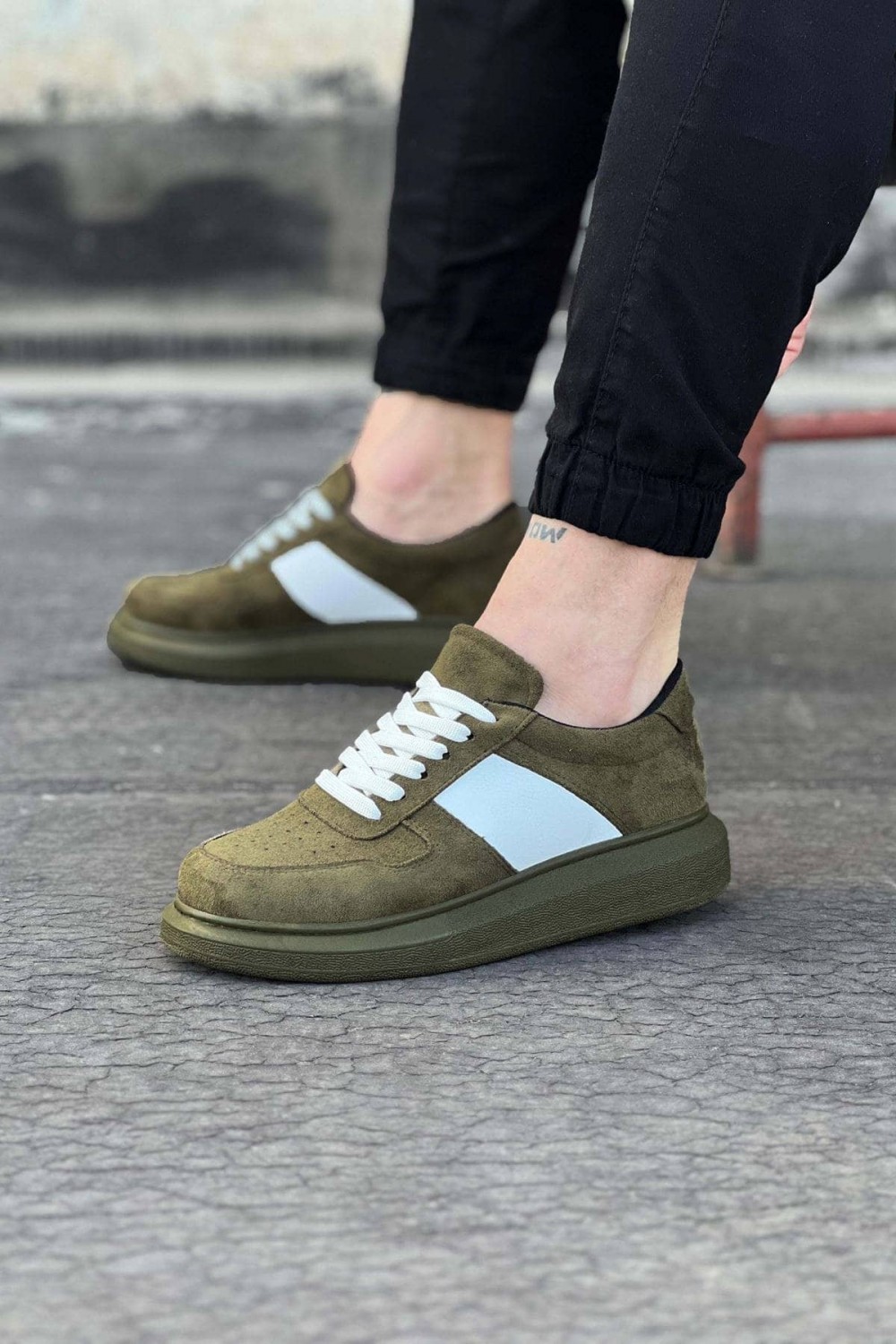 WG011 Erkek Günlük Bağcıklı Süet Spor Sneaker Ayakkabı SHT - Haki/Beyaz Erkek Ayakkabı WG011 Erkek Günlük Bağcıklı Süet Spor Sneaker Ayakkabı SHT - Haki/Beyaz – Wagoon Erkek Ayakkabı