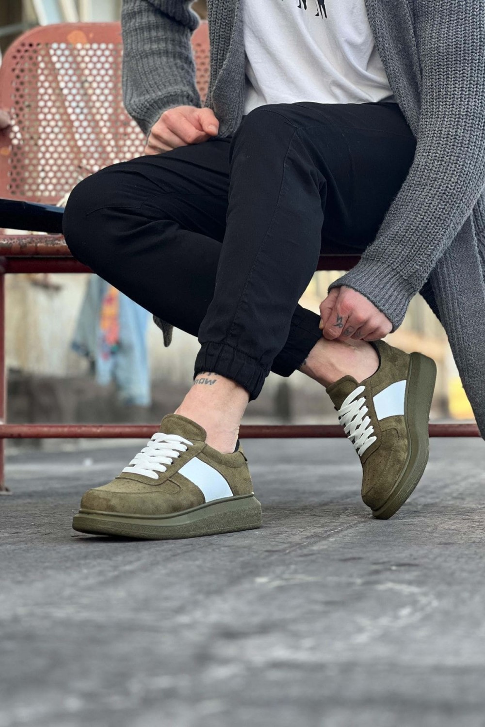 WG011 Erkek Günlük Bağcıklı Süet Spor Sneaker Ayakkabı SHT - Haki/Beyaz Erkek Ayakkabı WG011 Erkek Günlük Bağcıklı Süet Spor Sneaker Ayakkabı SHT - Haki/Beyaz – Wagoon Erkek Ayakkabı