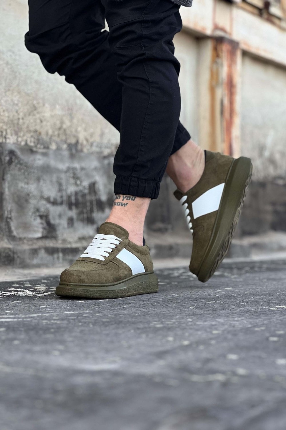 WG011 Erkek Günlük Bağcıklı Süet Spor Sneaker Ayakkabı SHT - Haki/Beyaz Erkek Ayakkabı WG011 Erkek Günlük Bağcıklı Süet Spor Sneaker Ayakkabı SHT - Haki/Beyaz – Wagoon Erkek Ayakkabı
