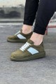WG011 Erkek Günlük Bağcıklı Süet Spor Sneaker Ayakkabı SHT - Haki/Beyaz