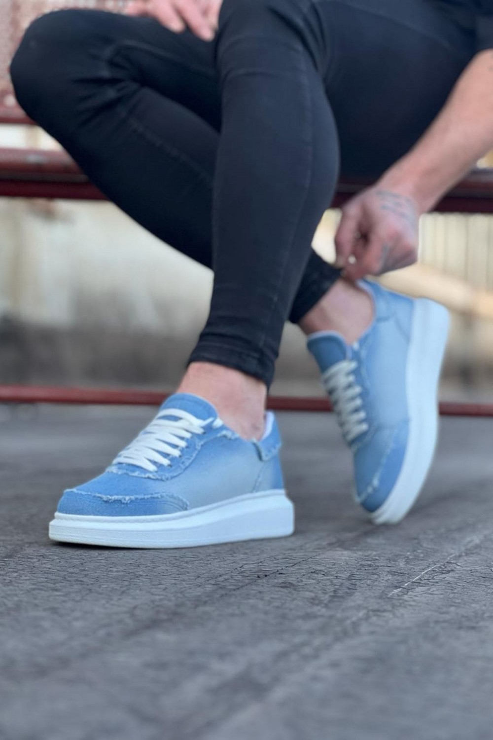 WG018 Erkek Günlük Bağcıklı Kot Kumaş Spor Sneaker Ayakkabı TBT - Açık Mavi – Wagoon Erkek Ayakkabı