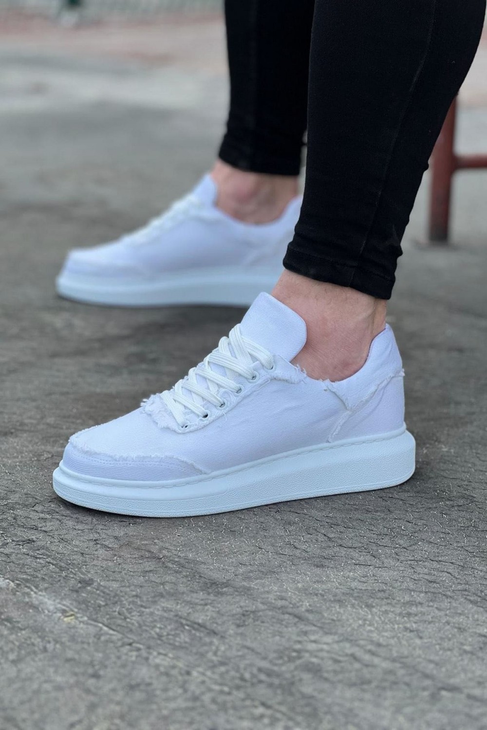 WG018 Erkek Günlük Bağcıklı Kot Kumaş Spor Sneaker Ayakkabı TBT - Beyaz – Wagoon Erkek Ayakkabı