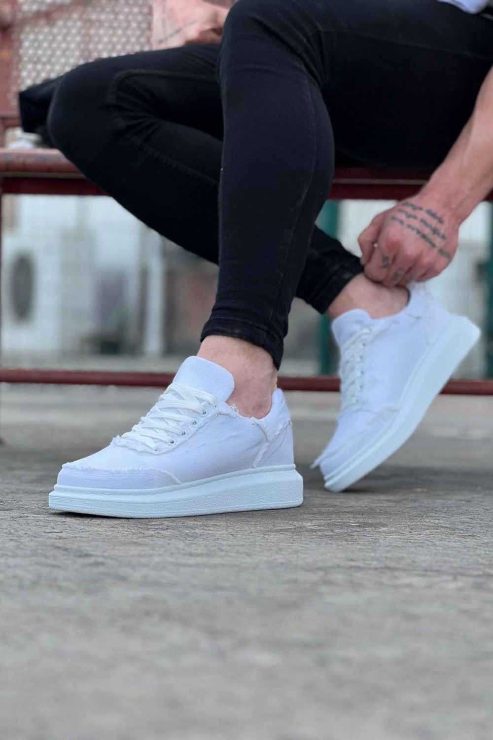 WG018 Erkek Günlük Bağcıklı Kot Kumaş Spor Sneaker Ayakkabı TBT - Beyaz – Wagoon Erkek Ayakkabı