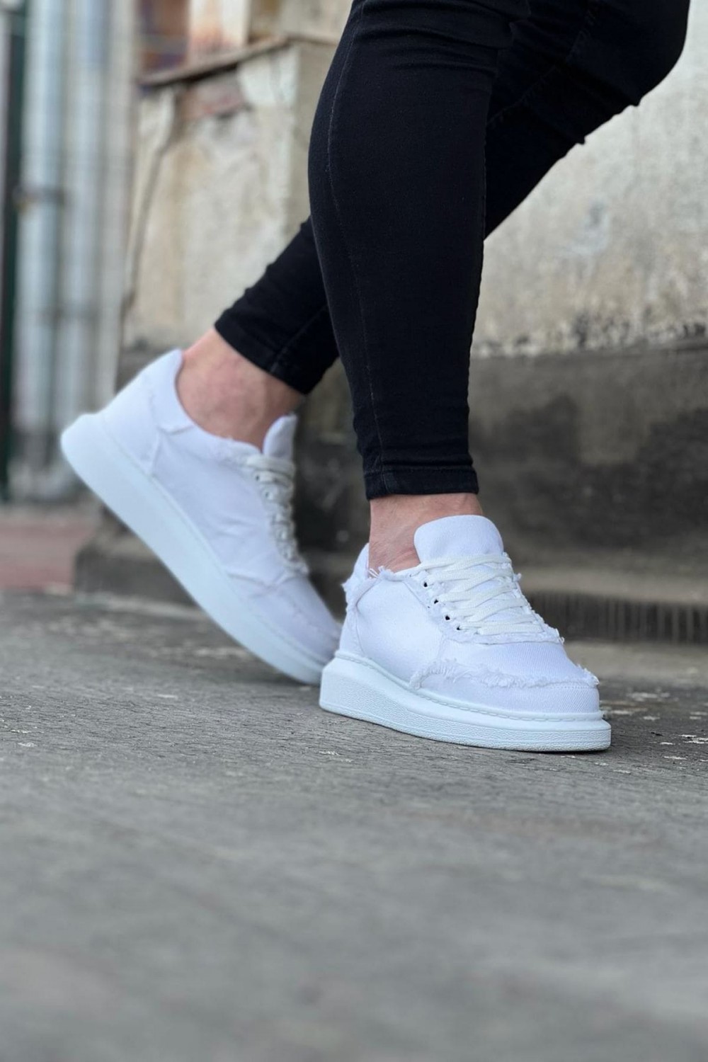 WG018 Erkek Günlük Bağcıklı Kot Kumaş Spor Sneaker Ayakkabı TBT - Beyaz – Wagoon Erkek Ayakkabı