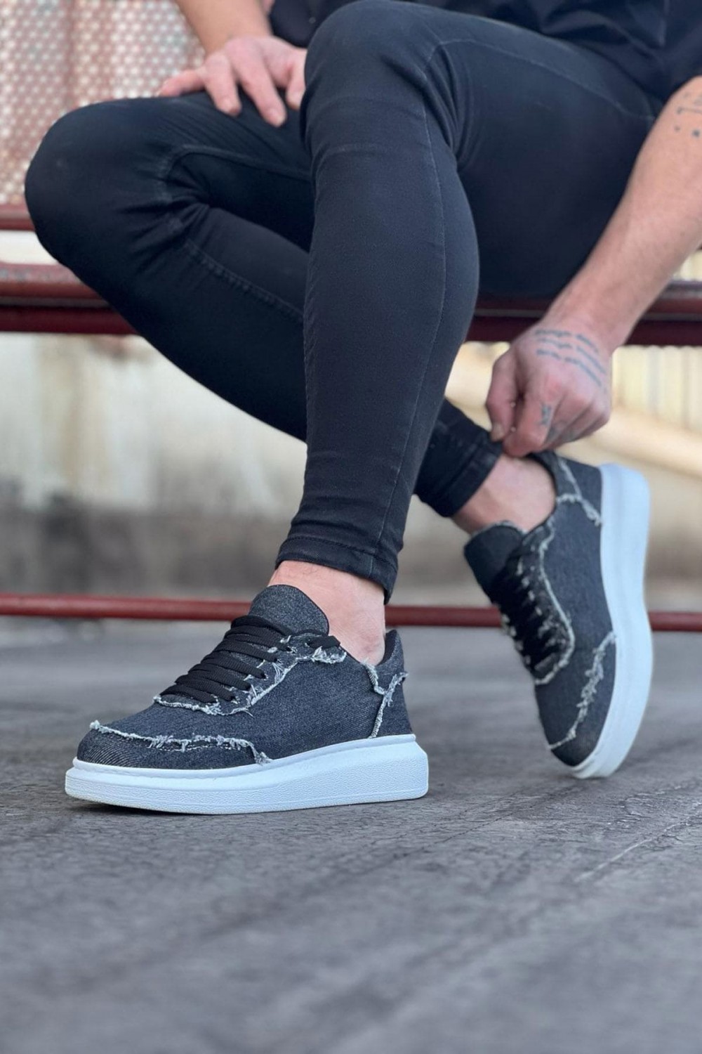 WG018 Erkek Günlük Bağcıklı Kot Kumaş Spor Sneaker Ayakkabı TBT - Gri – Wagoon Erkek Ayakkabı