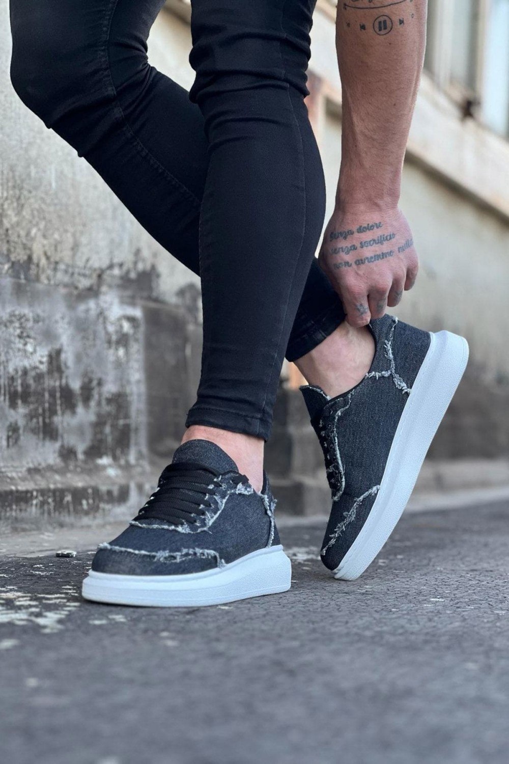 WG018 Erkek Günlük Bağcıklı Kot Kumaş Spor Sneaker Ayakkabı TBT - Gri – Wagoon Erkek Ayakkabı