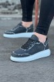 WG018 Erkek Günlük Bağcıklı Kot Kumaş Spor Sneaker Ayakkabı TBT - Gri