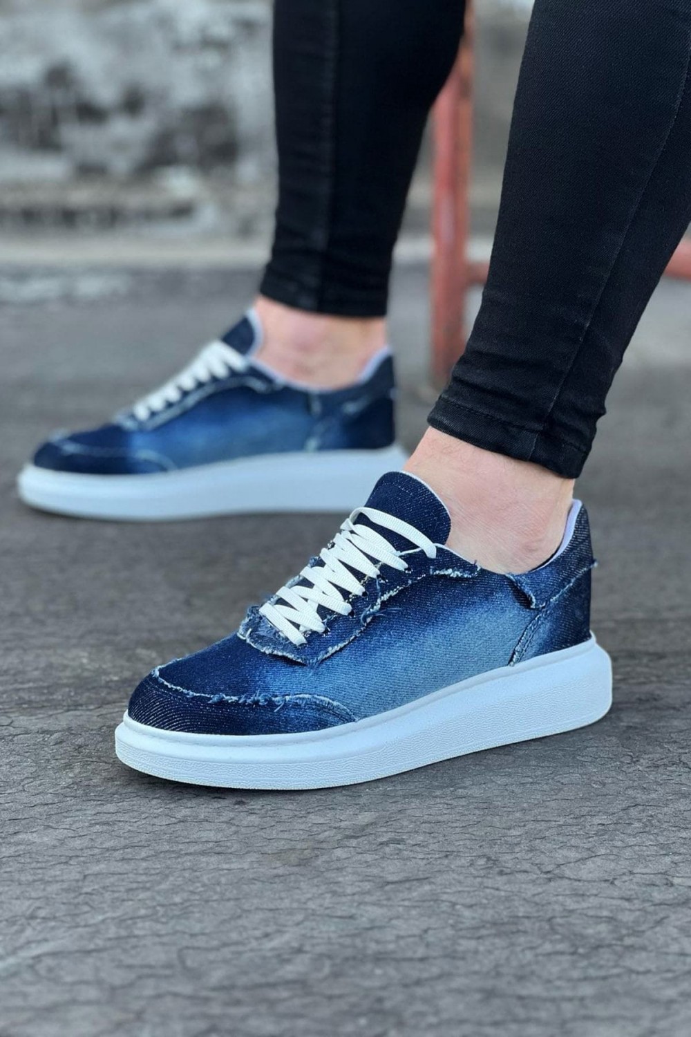 WG018 Erkek Günlük Bağcıklı Kot Kumaş Spor Sneaker Ayakkabı TBT - Koyu Mavi – Wagoon Erkek Ayakkabı