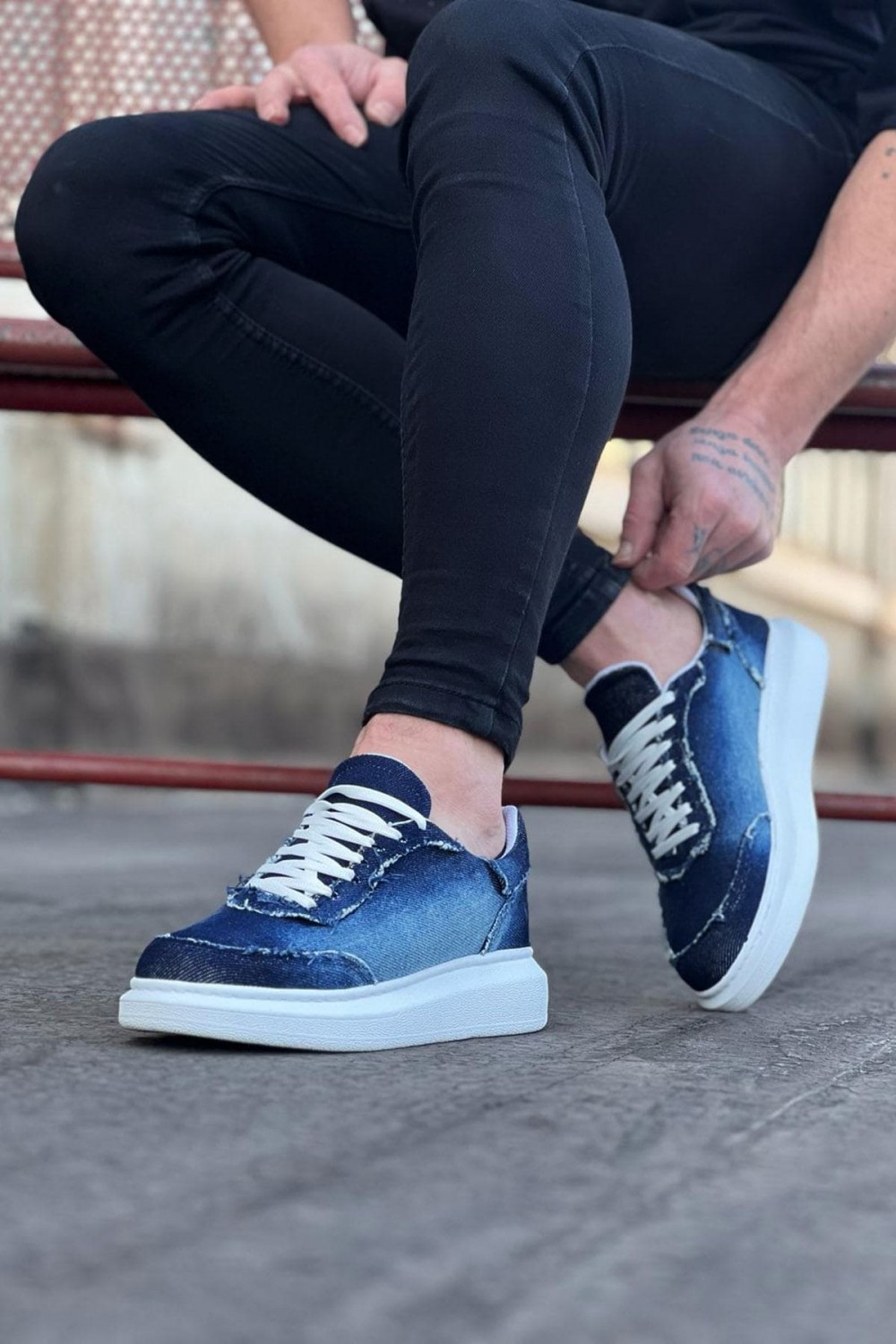 WG018 Erkek Günlük Bağcıklı Kot Kumaş Spor Sneaker Ayakkabı TBT - Koyu Mavi – Wagoon Erkek Ayakkabı