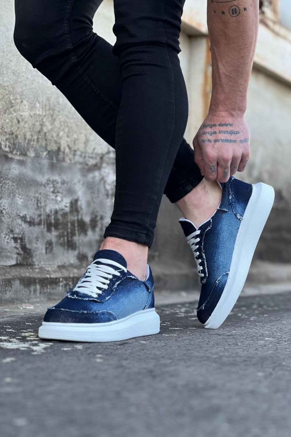 WG018 Erkek Günlük Bağcıklı Kot Kumaş Spor Sneaker Ayakkabı TBT - Koyu Mavi – Wagoon Erkek Ayakkabı