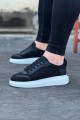 WG019 Erkek Günlük Bağcıklı Triko Cilt Spor Sneaker Ayakkabı TCBT - Siyah