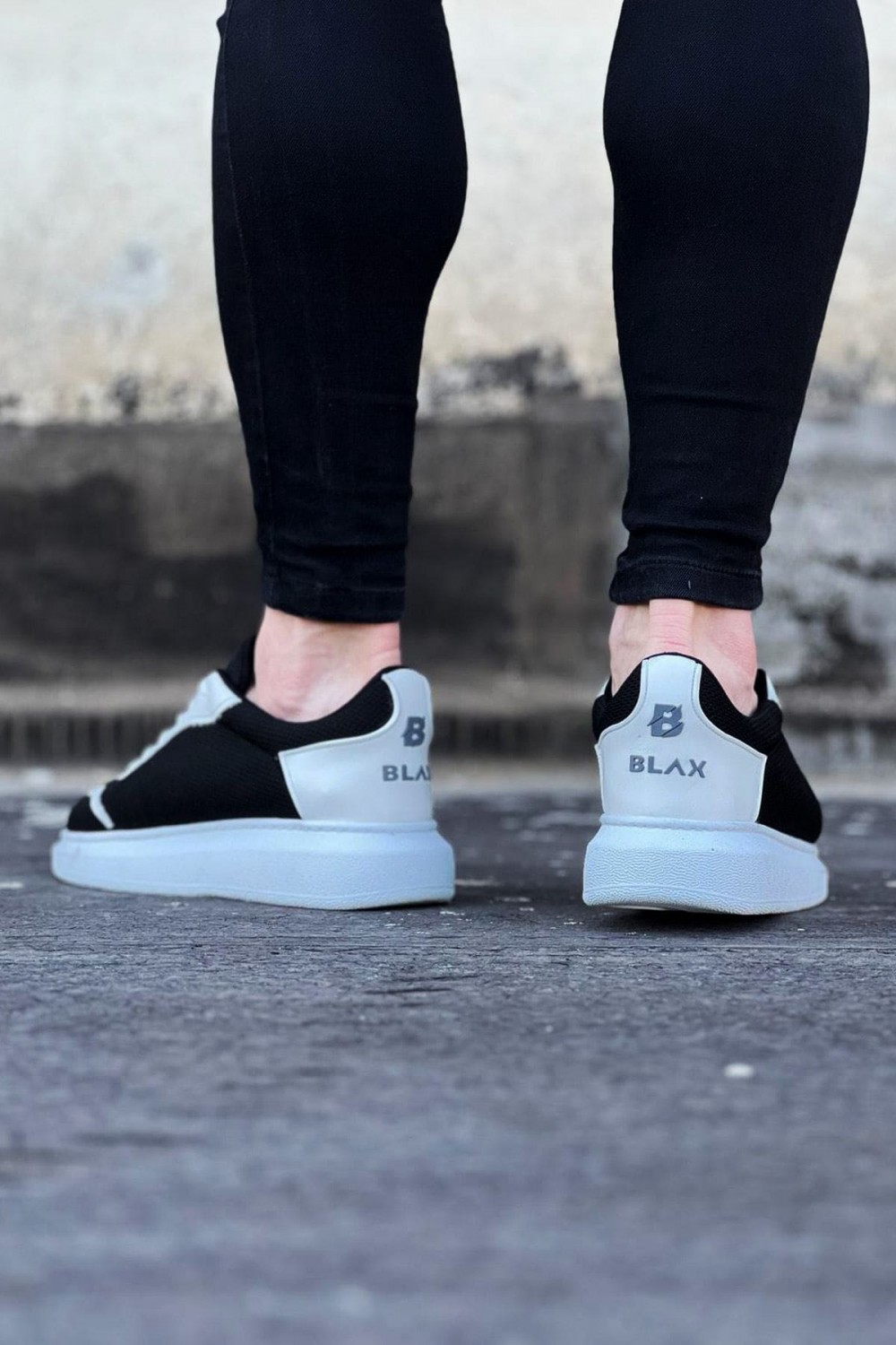 WG019 Erkek Günlük Bağcıklı Triko Cilt Spor Sneaker Ayakkabı TCBT - Siyah/Beyaz – Wagoon Erkek Ayakkabı