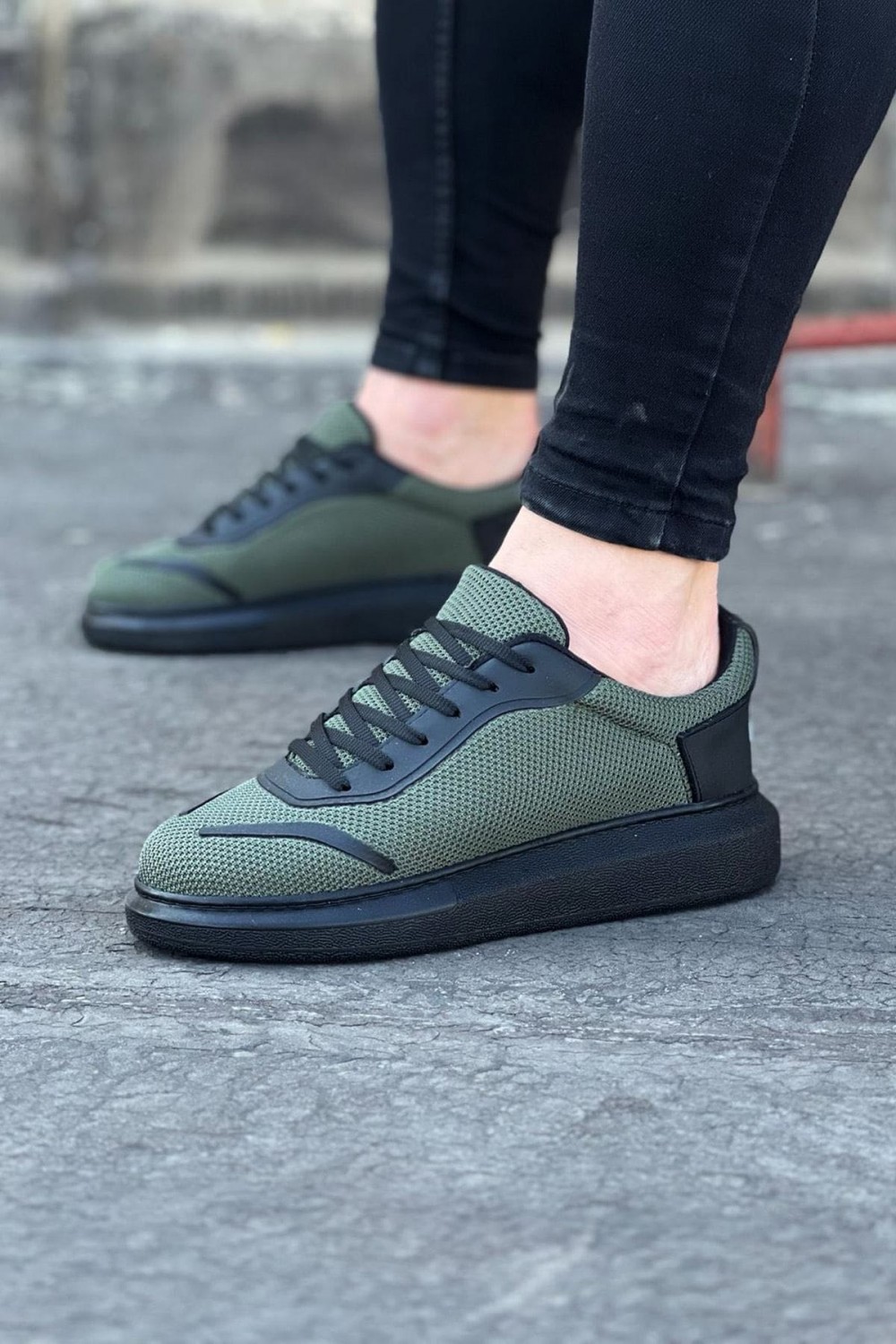 WG019 Erkek Günlük Bağcıklı Triko Cilt Spor Sneaker Ayakkabı TCST - Haki – Wagoon Erkek Ayakkabı